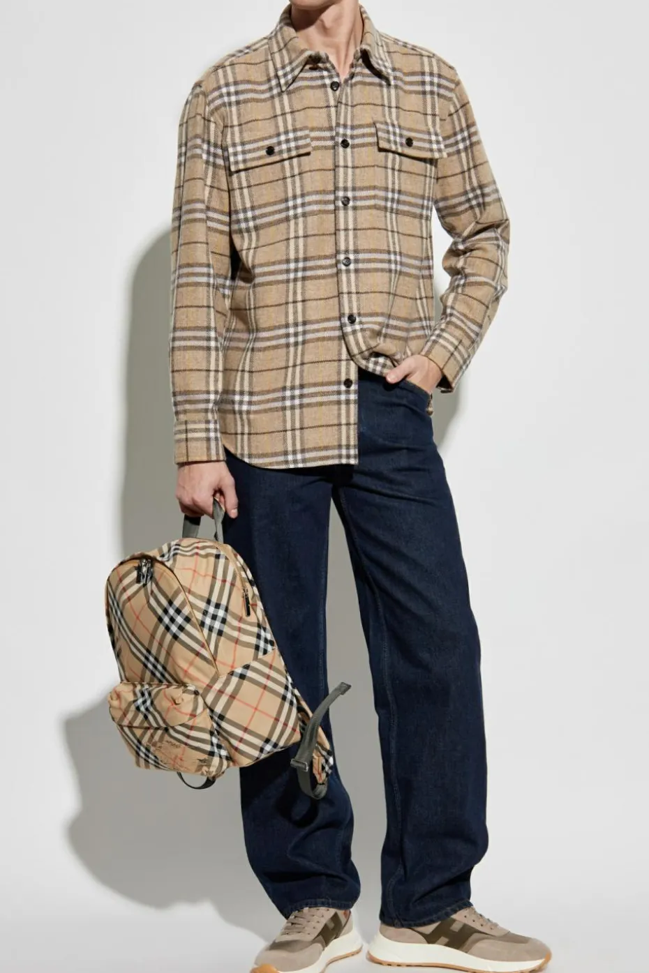Burberry beżowy Wełniana koszula ze wzorem w kratę