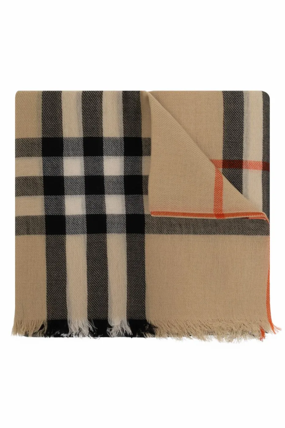 Burberry beżowy Wełniany szal ze wzorem w kratę