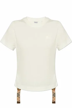 Burberry BIAŁY T-shirt po bokach ściagany trokami