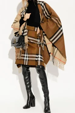 Burberry BRĄZOWY Ponczo z wzorem w kratę