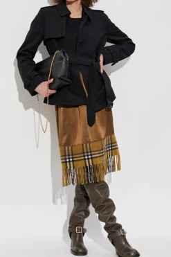 Burberry BRĄZOWY Spódnica zakończona frędzlami