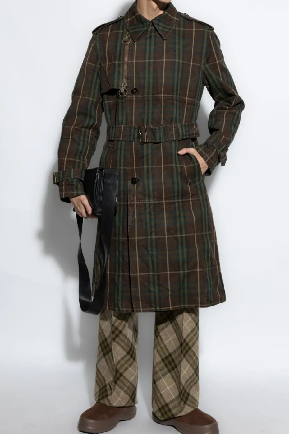 Burberry BRĄZOWY Trencz z efektem `vintage`