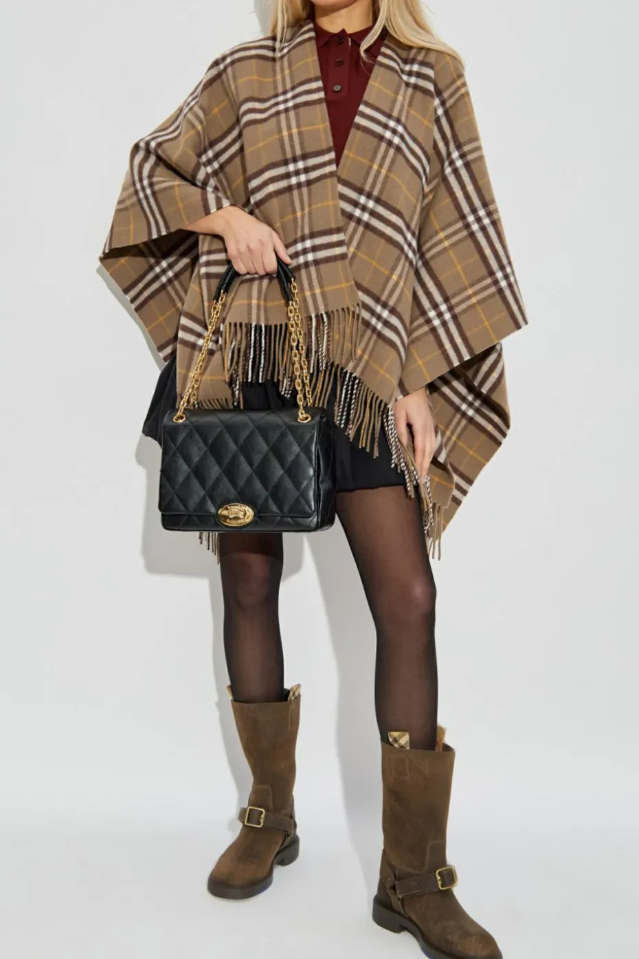 Burberry BRĄZOWY Wełniane ponczo