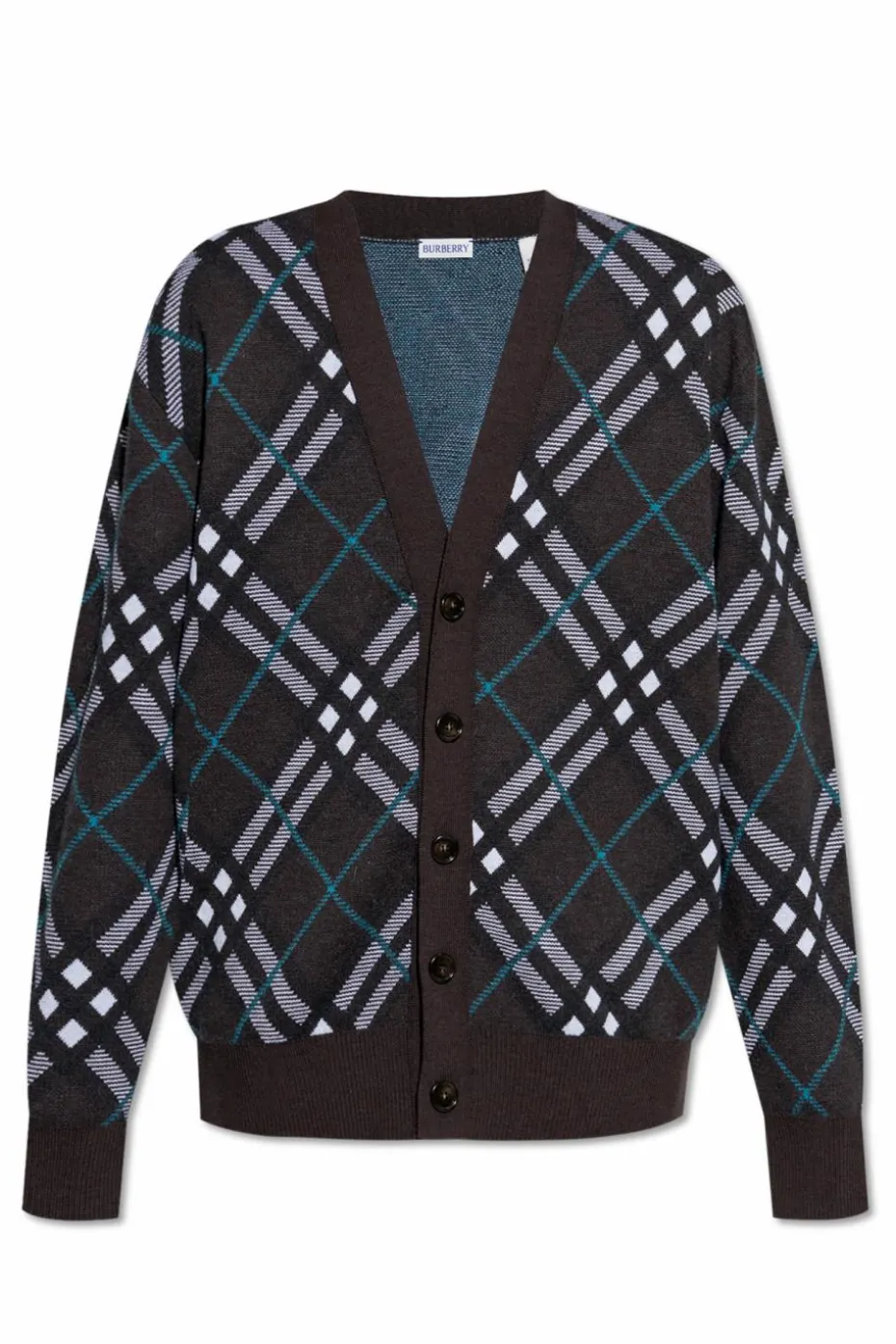 Burberry BRĄZOWY Wełniany kardigan