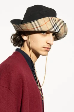 Burberry CZARNY Bawełniany kapelusz z trokami
