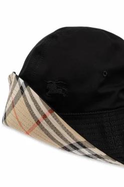 Burberry CZARNY Bawełniany kapelusz z trokami
