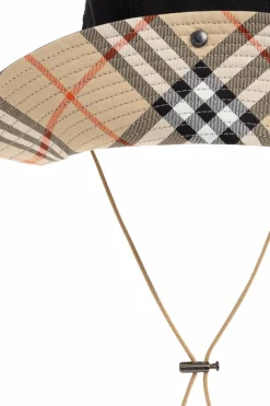 Burberry CZARNY Bawełniany kapelusz z trokami