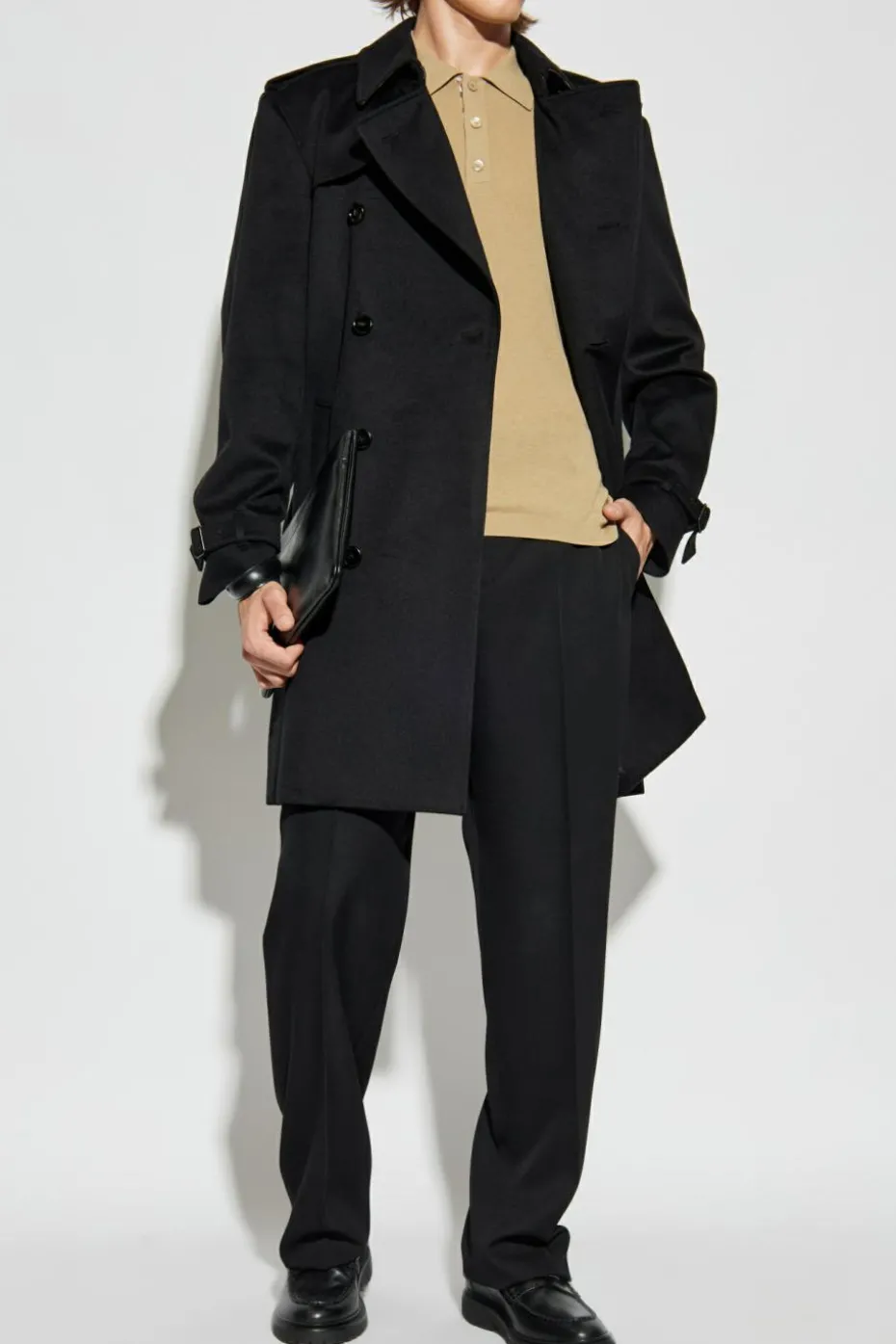 Burberry CZARNY Kaszmirowy trencz `Hastings`