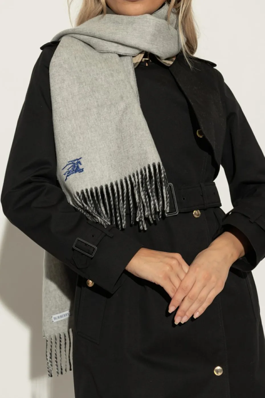 Burberry CZARNY Kaszmirowy szal