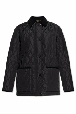 Burberry CZARNY Pikowana kurtka ze sztruksowym kołnierzem
