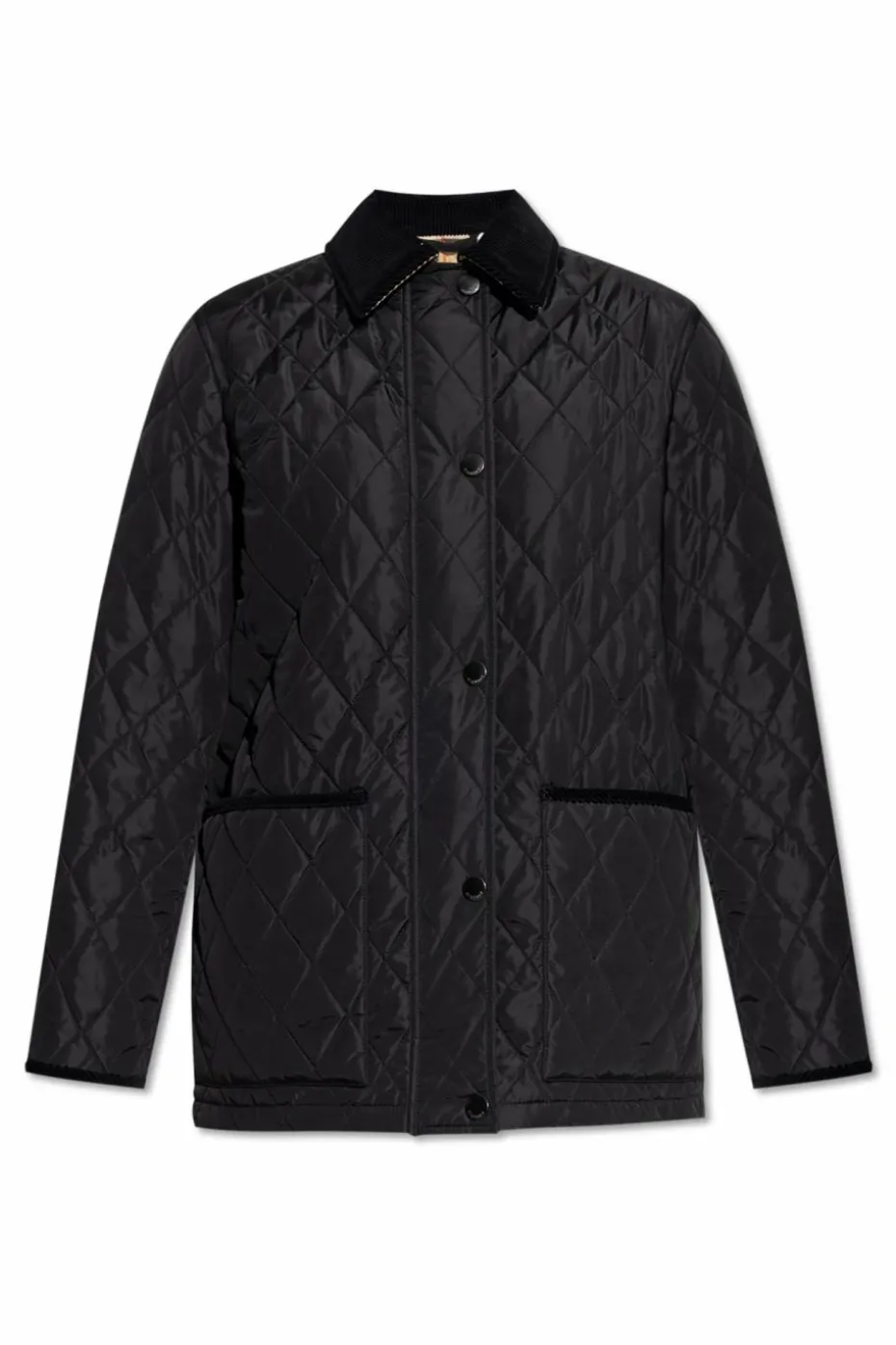 Burberry CZARNY Pikowana kurtka ze sztruksowym kołnierzem