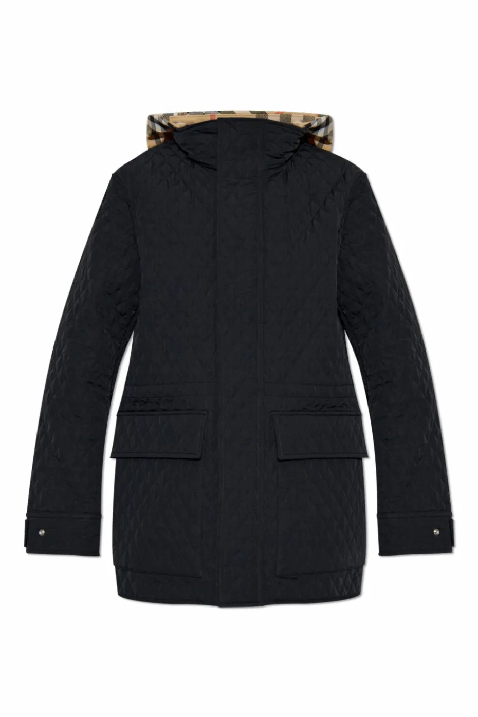 Burberry CZARNY Pikowana kurtka z kapturem