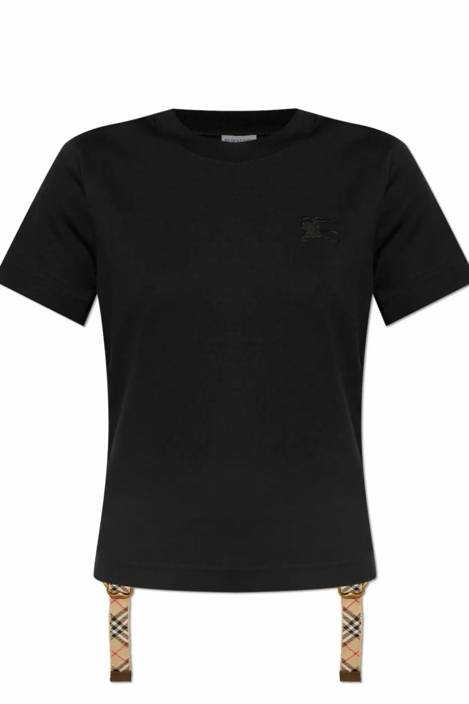 Burberry CZARNY T-shirt po bokach ściągany trokami
