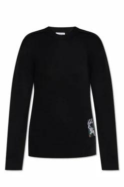 Burberry CZARNY Wełniany sweter z naszywką z logo