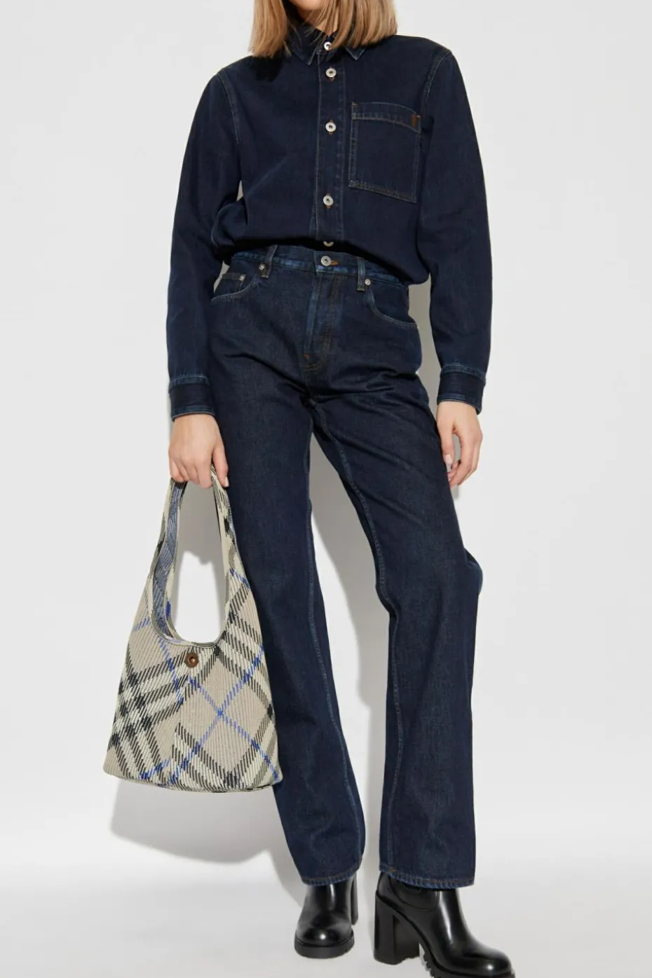 Burberry GRANATOWY Jeansowa koszula z kieszenią