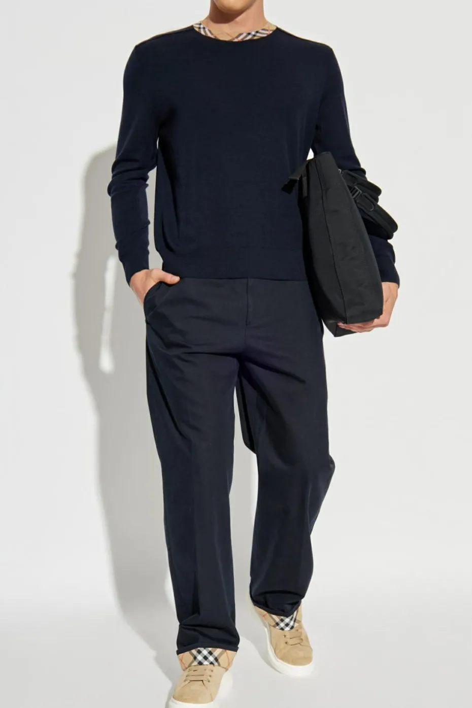 Burberry GRANATOWY Spodnie w kant