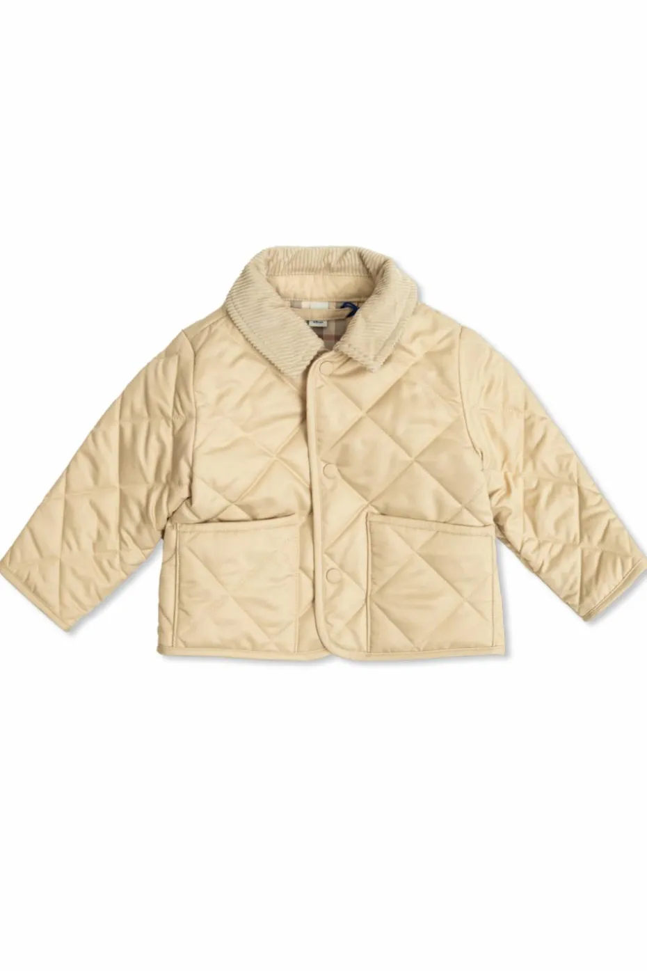 Burberry Kids beżowy Pikowana kurtka ze sztruksowym kołnierzem