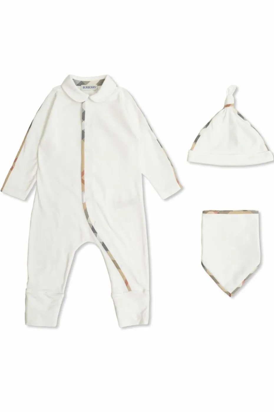 Burberry Kids BIAŁY Zestaw: czapka, śliniak i kombinezon