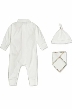 Burberry Kids BIAŁY Zestaw: czapka, śliniak i kombinezon