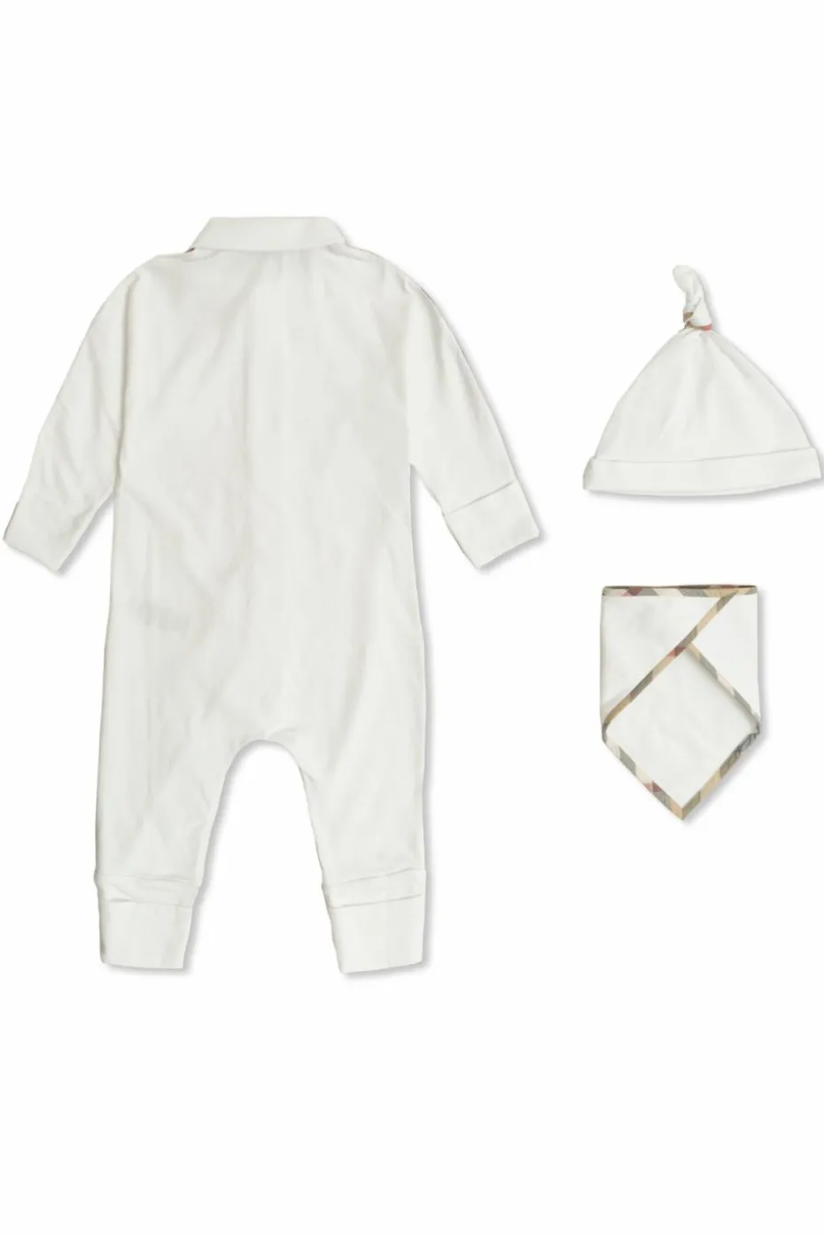 Burberry Kids BIAŁY Zestaw: czapka, śliniak i kombinezon