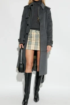 Burberry SZARY Bawełniany trencz z paskiem