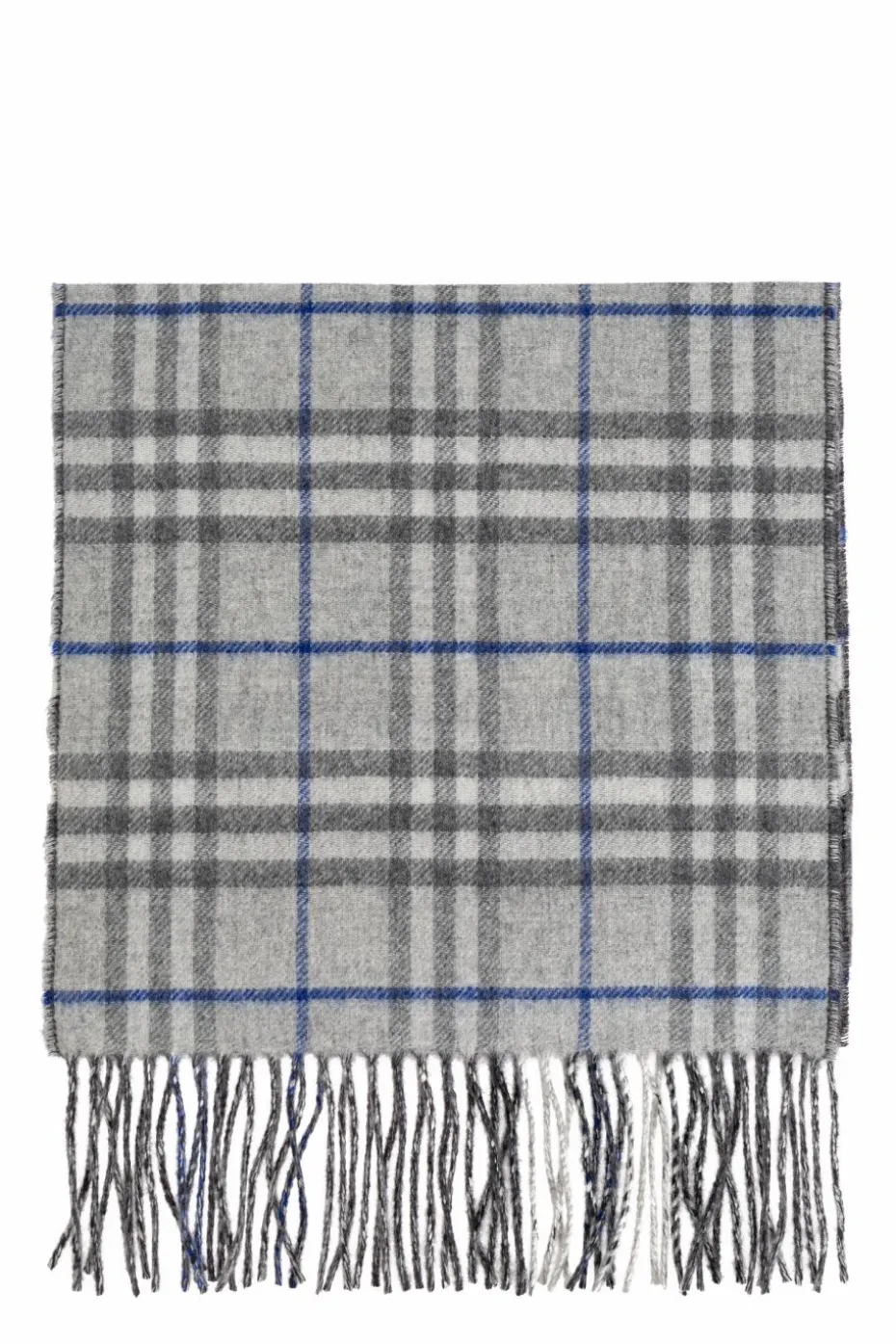 Burberry SZARY Kaszmirowy szal z frędzlami