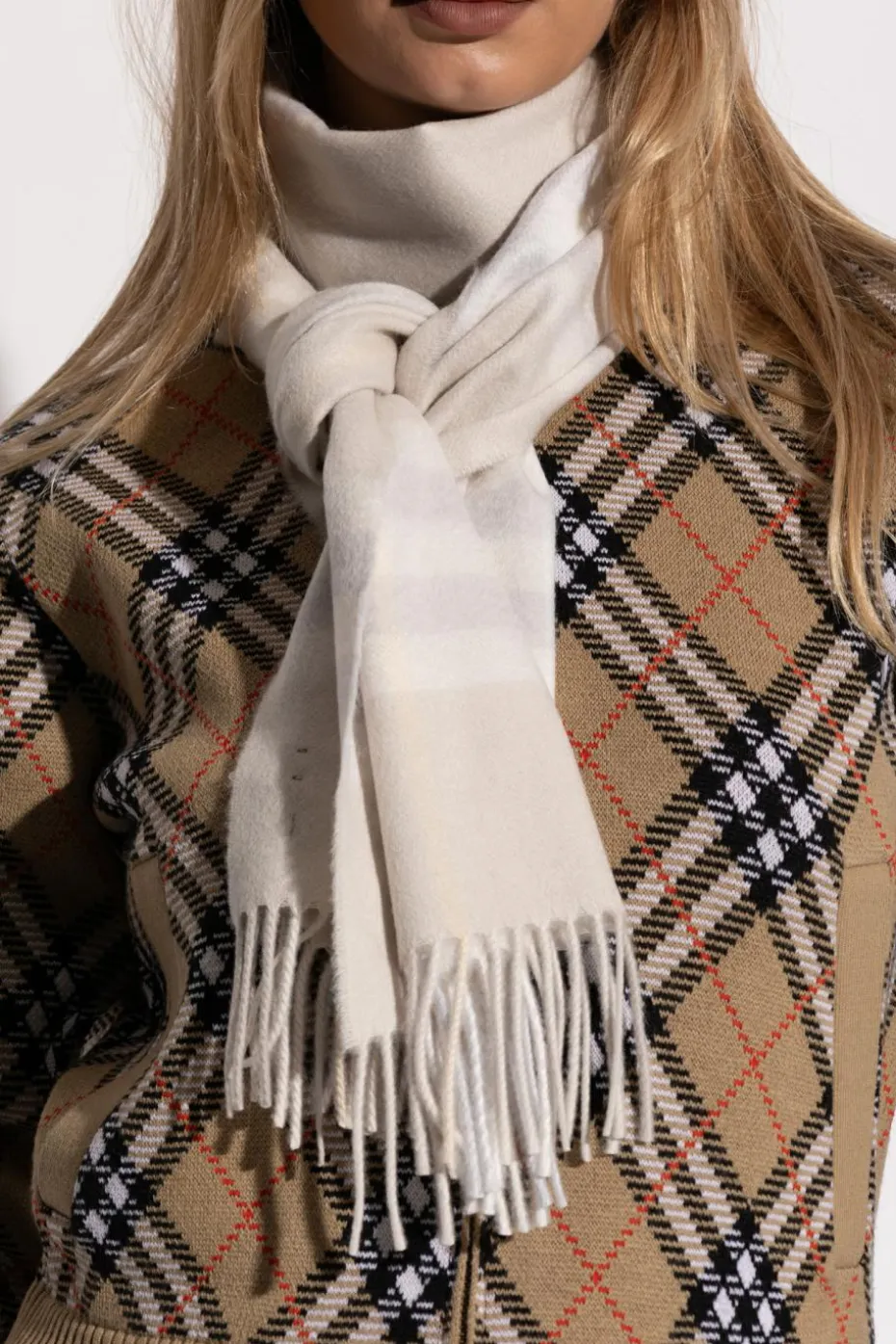 Burberry SZARY Kaszmirowy szal
