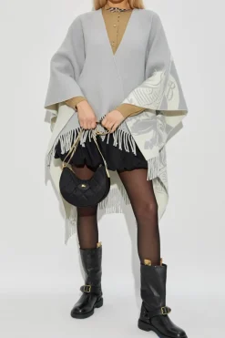 Burberry SZARY Ponczo z frędzlami