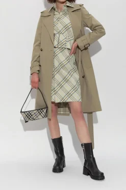 Burberry ZIELONY Lniana sukienka z szerokim pasem