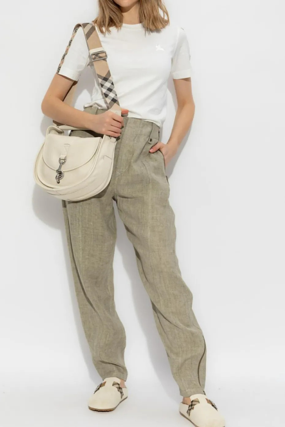 Burberry ZIELONY Lniane spodnie
