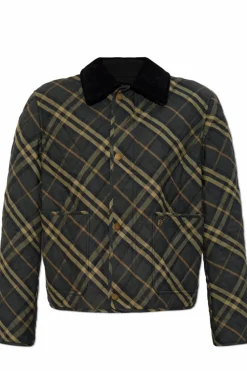 Burberry ZIELONY Pikowana kurtka ze sztruksowym kołnierzem