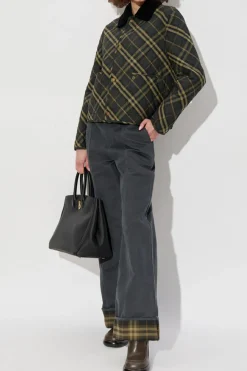 Burberry ZIELONY Pikowana kurtka ze sztruksowym kołnierzem