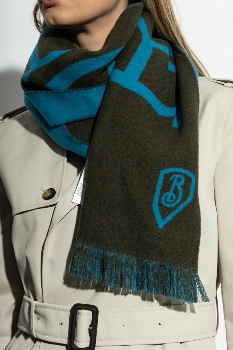 Burberry ZIELONY Wełniany szal