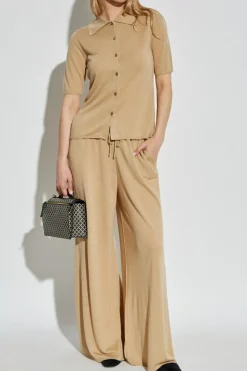 By Malene Birger beżowy Kardigan `Dotta` z krótkimi rękawami