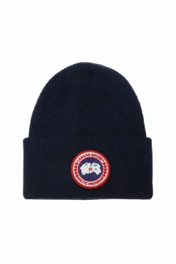 Canada Goose GRANATOWY Wełniana czapka z logo