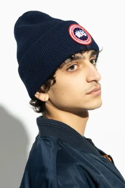 Canada Goose GRANATOWY Wełniana czapka z logo