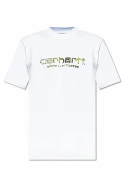Carhartt WIP BIAŁY T-shirt z nadrukowanym logo