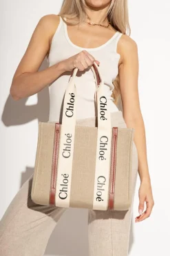 Chloé beżowy Torba ‘Woody Medium’ typu ‘shopper’