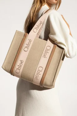 Chloé beżowy Torba ‘Woody Medium’ typu ‘shopper’