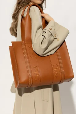Chloé BRĄZOWY Torba ‘Woody Medium’ typu ‘shopper’
