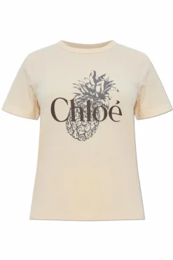 Chloé ŻÓŁTY T-shirt z nadrukiem
