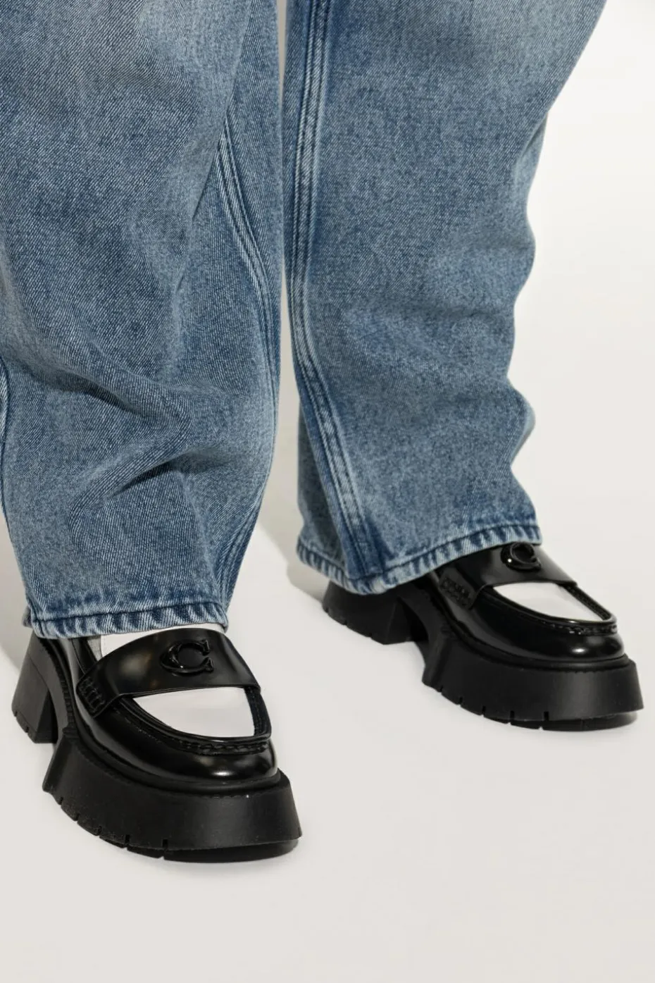 Coach CZARNY Buty `Leah` typu `loafers` na platformie