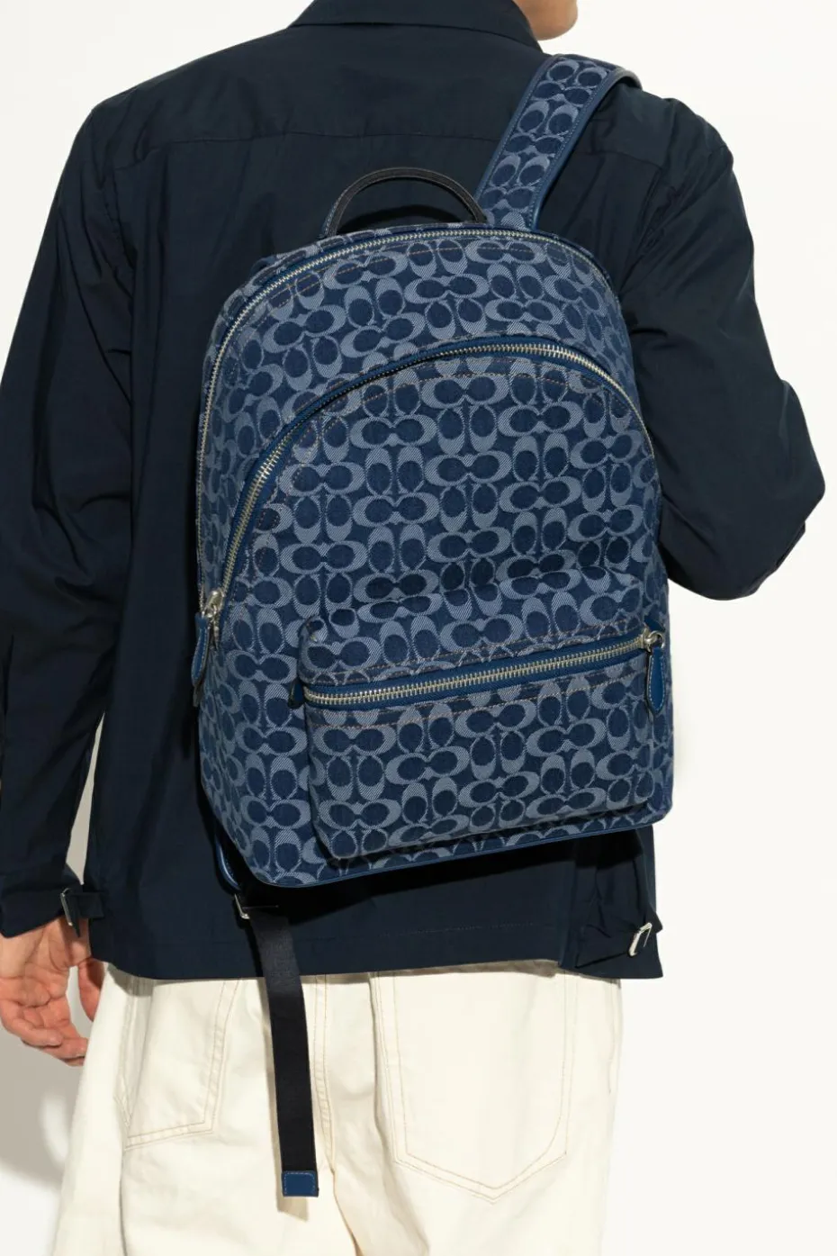 Coach GRANATOWY Jeansowy plecak z monogramem