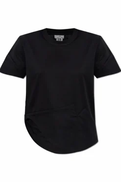 Comme des Garçons Noir Kei Ninomiya CZARNY T-shirt z asymetrycznym wykończeniem