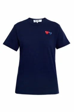 Comme des Garçons Play GRANATOWY T-shirt z naszywkami z logo