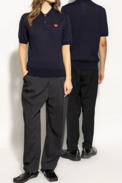 Comme des Garçons Play GRANATOWY Wełniane polo