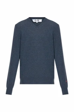 Comme des Garçons Play NIEBIESKI Sweter z dekoltem w serek