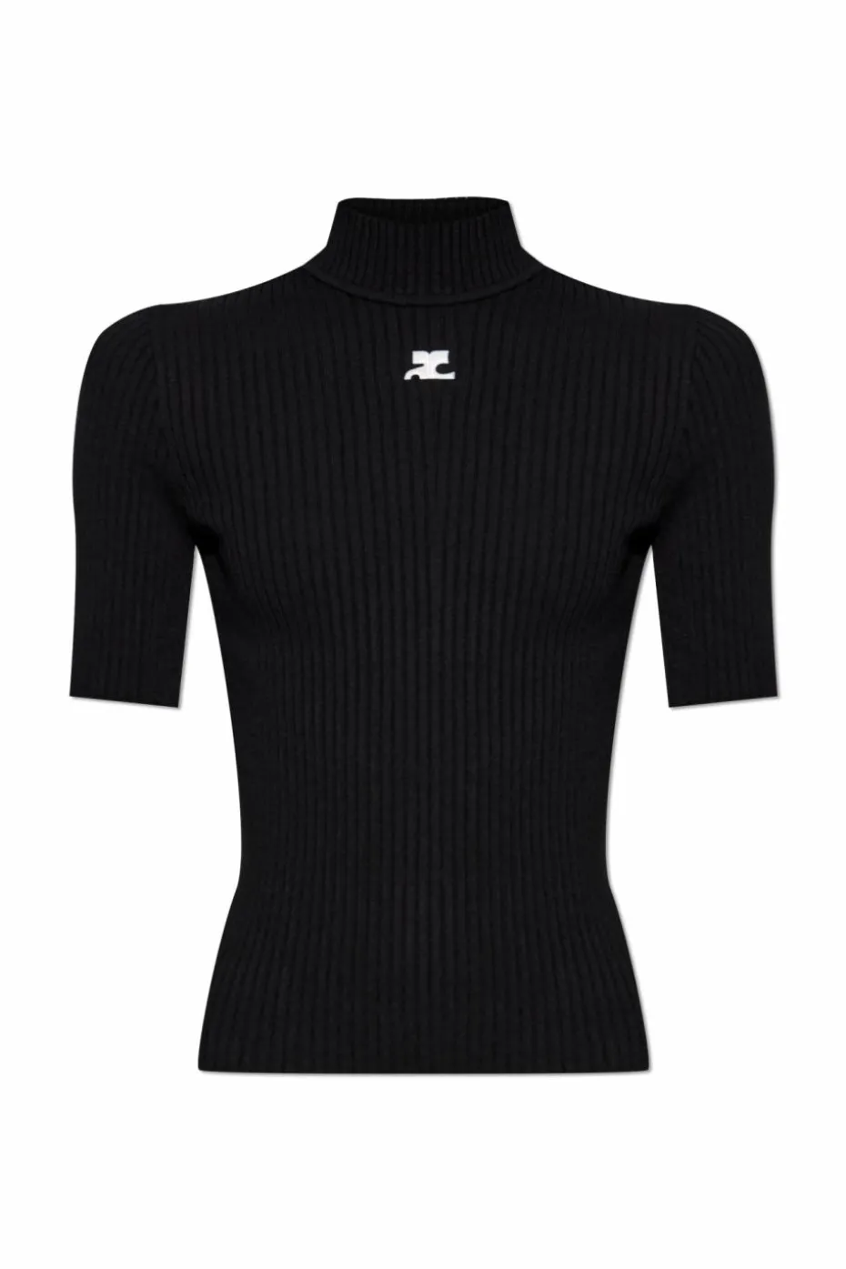 Courrèges CZARNY Prążkowany top ze stójką