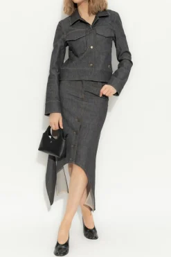 Courrèges GRANATOWY Jeansowa kurtka z wyszytym logo