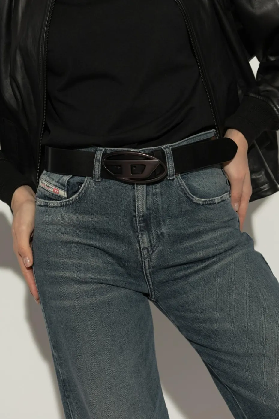 Diesel CZARNY Pasek `OVAL D LOGO B`